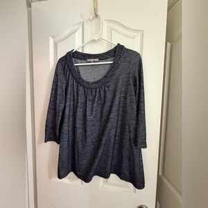 Jana Kos Women's Navy Denim Patterned Blue Top